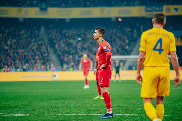 Kiev Ucrânia Outubro 2019 Cristiano Ronaldo Capitão Atacante Seleção Portuguesa — Fotografia de Stock