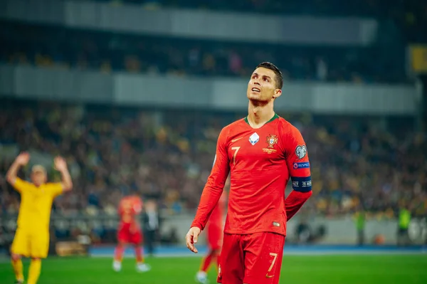 Kiev Ucrânia Outubro 2019 Cristiano Ronaldo Capitão Atacante Seleção Portuguesa — Fotografia de Stock