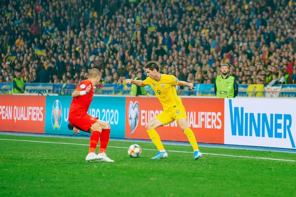 Kijev Ukrajna Október 2019 Roman Yaremcuk Előre Ukrajna Mérkőzés Során — Stock Fotó