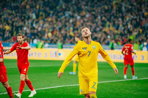 Kiev Ucraina Ottobre 2019 Andrey Yarmolenko Durante Partita Qualificazione Euro — Foto Stock