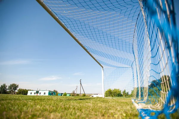 Fußballtor Und Fußballnetz Fußballkonzept Dorfstadion — Stockfoto