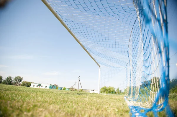 Fußballtor Und Fußballnetz Fußballkonzept Dorfstadion — Stockfoto