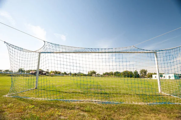 Ποδόσφαιρο Και Δίχτυ Ποδοσφαίρου Ιδέα Του Ποδοσφαίρου Στάδιο Village — Φωτογραφία Αρχείου