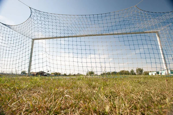 Fußballtor Und Fußballnetz Fußballkonzept Dorfstadion — Stockfoto