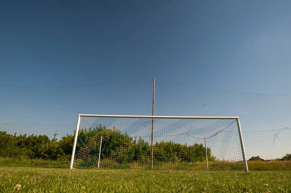 Voetbalpoort Voetbalnet Voetbal Concept Dorpsstadion — Stockfoto