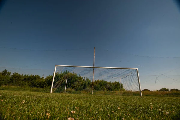 Fußballtor Und Fußballnetz Fußballkonzept Dorfstadion — Stockfoto