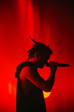 KHARKIV, UKRAINE - 29 Ekim 2019: Rasmus 'tan Lauri Ylonen Frontman. Dead Letters yıldönümü konseri