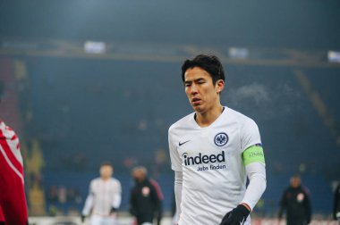 Kharkiv, Ukrayna - 14 Şubat 2019: Shakhtar Donetsk & Eintracht Frankfurt maçından sonra Makoto Hasebe