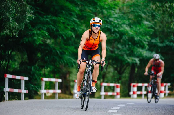 Kharkiv Ukraine August 2020 Triathon Biking Cyclist Triathlete Riding Racing — Stock Photo, Image