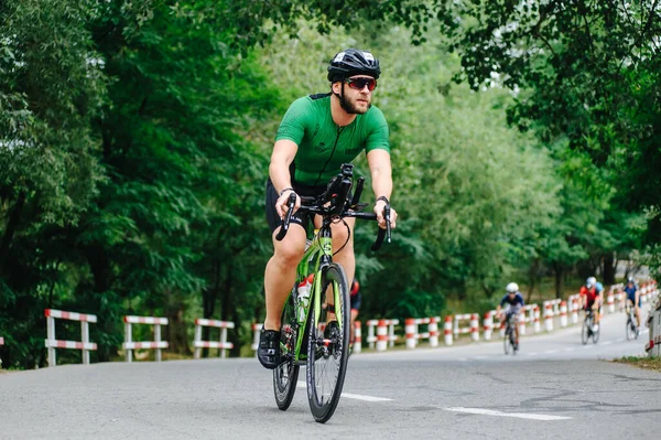 Kharkiv Ukraine August 2020 Triathon Biking Cyclist Triathlete Riding Racing — Stock Photo, Image