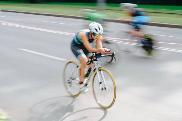 Kharkiv Ukraine August 2020 Triathon Biking Cyclist Triathlete Riding Racing — Stock Photo, Image