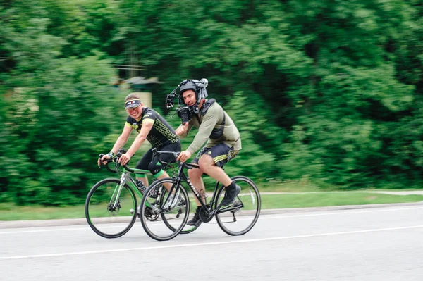 Kharkiv Ukraine August 2020 Triathon Biking Cyclist Triathlete Riding Racing — Stock Photo, Image