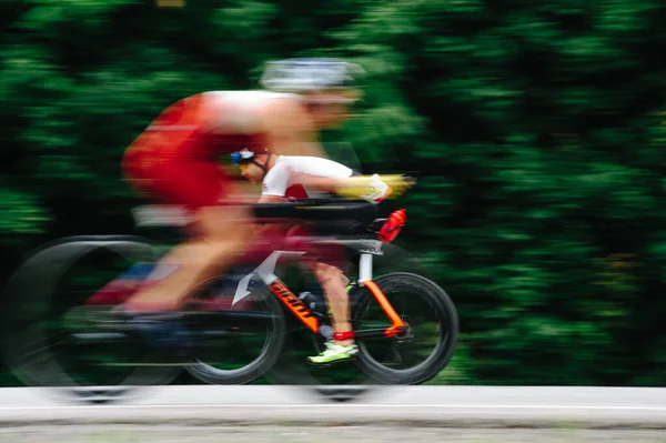 Kharkiv Ukraine August 2020 Triathon Biking Cyclist Triathlete Riding Racing — Stock Photo, Image