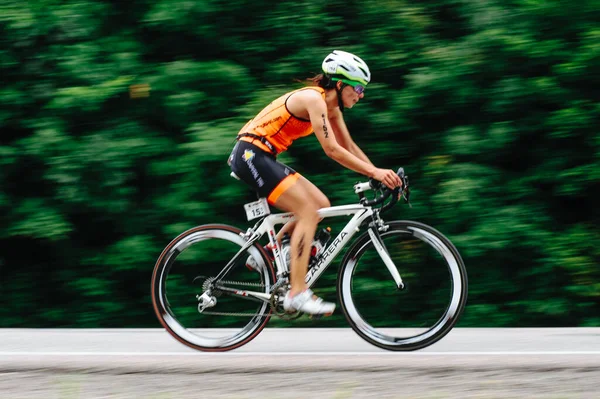 Kharkiv Ukraine August 2020 Triathon Biking Cyclist Triathlete Riding Racing — Stock Photo, Image