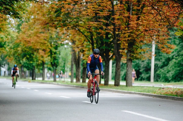 Kharkiv Ukraine August 2020 Triathon Biking Cyclist Triathlete Riding Racing — Stock Photo, Image