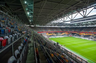 Düsseldorf, Almanya - 16 Ağustos 2020: Düsseldorf 'taki Esprit Arena spor kompleksinin fotoğrafı. 