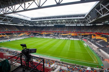 Düsseldorf, Almanya - 16 Ağustos 2020: Düsseldorf 'taki Esprit Arena spor kompleksinin fotoğrafı. 