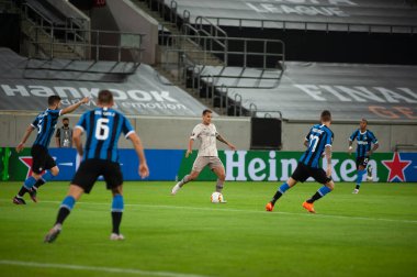 DÜKSELDORF, GERMANY - 17 AĞUSTOS 2020: Düsseldorf 'taki Esprit Arena Spor Kompleksi' nde UEFA Avrupa Ligi Shakhtar 'a karşı Inter maçı. 