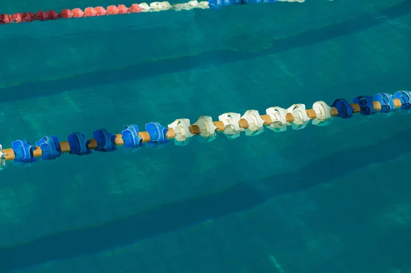 The sports swimming pool. Divided swimming lanes for swimmers,