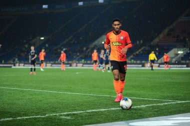 Kharkiv, Ukrayna - 4 Mart 2020: Tete, Shakhtar Donetsk 'in orta saha oyuncusu UPL Shakhtar - Dnipro-1