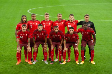Lviv, Ukrayna - 03 Eylül 2020: UEFA Uluslar Ligi Ukrayna-İsviçre maçı sırasında İsviçre milli takımının resmi