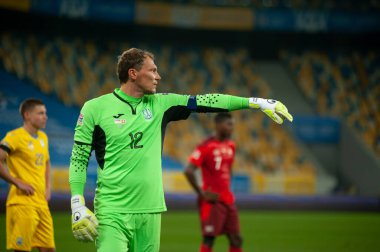 Lviv, Ukrayna - 03 Eylül 2020: UEFA Uluslar Ligi Ukrayna - İsviçre maçı sırasında Andriy Pyatov