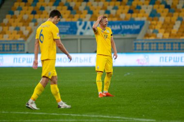Lviv, Ukrayna - 03 Eylül 2020: Oleksandr Zinchenko UEFA Ligi Uluslar Ligi 'nin İsviçre' ye karşı oynadığı maçta