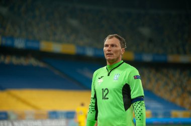 Lviv, Ukrayna - 03 Eylül 2020: UEFA Uluslar Ligi Ukrayna - İsviçre maçı sırasında Andriy Pyatov