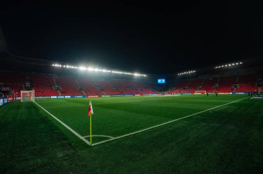 Prag, Çek Cumhuriyeti - 27 Kasım 2019: Sinobo Stadyumu, Eden Arna ve Synot Tip Arena, UEFA Şampiyonlar Ligi Slavia - Inter maçından önce.