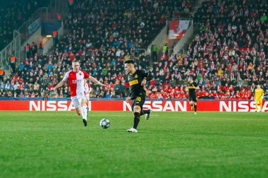 Prag, Çek Cumhuriyeti - 27 Kasım 2019: Lautaro Martinez UEFA Şampiyonlar Ligi Slavia vs Inter maçında.
