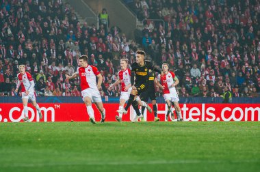 Prag, Çek Cumhuriyeti - 27 Kasım 2019: Lautaro Martinez UEFA Şampiyonlar Ligi Slavia vs Inter maçında.