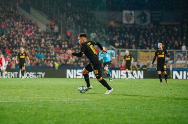 Prag, Çek Cumhuriyeti - 27 Kasım 2019: Lautaro Martinez UEFA Şampiyonlar Ligi Slavia vs Inter maçında.
