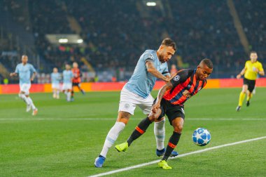 KHARKIV, UKRAINE - 23 Ekim 2018: Nicolas Otamendi Fernando UEFA Şampiyonlar Ligi maçında Shakhtar Donetsk - Manchester City (İngiltere), Ukrayna