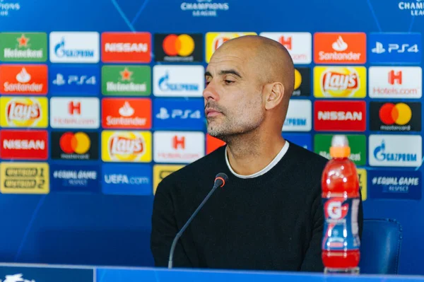 Kharkiv Ucrania Octubre 2018 Pep Guardiola Conferencia Prensa Estadio Metallist — Foto de Stock