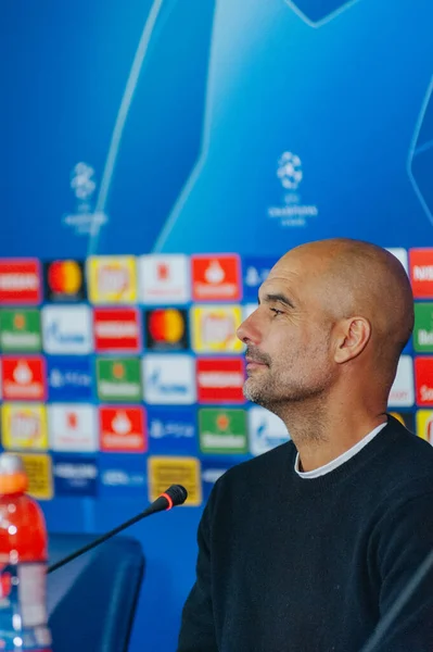 Kharkiv Ucrania Octubre 2018 Pep Guardiola Conferencia Prensa Estadio Metallist — Foto de Stock