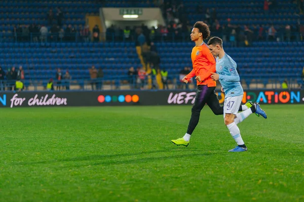 Kharkiv Ucrania Octubre 2018 Leroy Sane Phil Foden Coincidir Liga —  Fotos de Stock