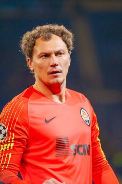 KHARKIV, UKRAINE - 23 Ekim 2018: UEFA Şampiyonlar Ligi Shakhtar Donetsk-Manchester City maçından önce Andriy Piatov.
