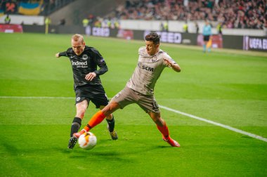 FRANKFURT AM MAIN, ALMANY - 21 Şubat 2019: Junior Moraes, Shakhtar Donetsk forveti. Futbol stadyumu Commerzbank Arena, UEFA Avrupa Ligi karşılaşması