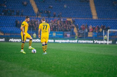 Kharkiv, Ukrayna - 5 Ekim 2019: Ukrayna profesyonel lig Metalisti 1925 - Mykolaiv maçı. Yağmur sporu günü