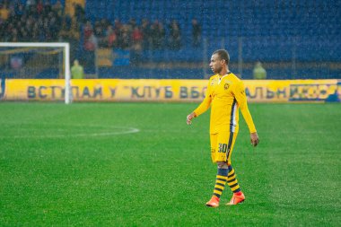 Kharkiv, Ukrayna - 5 Ekim 2019: Ukrayna profesyonel lig Metalisti 1925 - Mykolaiv maçı. Yağmur sporu günü