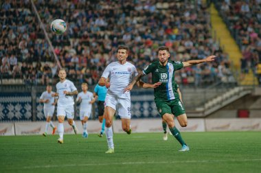 Zaporizha, Ukrayna - 29 Ağustos 2019: Facundo Ferreyra, RCD Espanyol ile Zorya arasında oynanan UEFA Avrupa Ligi karşılaşmasında Slavutich Arena 'da mücadele etmektedir.