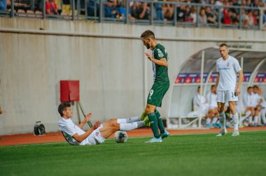Zaporizha, Ukrayna - 29 Ağustos 2019: Facundo Ferreyra, RCD Espanyol ile Zorya arasında oynanan UEFA Avrupa Ligi karşılaşmasında Slavutich Arena 'da mücadele etmektedir.
