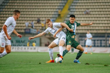 Zaporizha, Ukrayna - 29 Ağustos 2019: Wu Lei, RCD Espanyol ile Zorya arasında oynanan UEFA Avrupa Ligi karşılaşmasında Slavutich Arena 'da oynamaktadır.