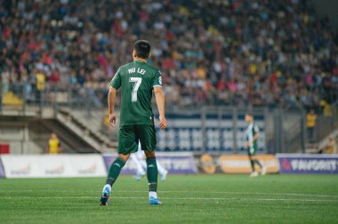 Zaporizha, Ukrayna - 29 Ağustos 2019: Wu Lei, RCD Espanyol ile Zorya arasında oynanan UEFA Avrupa Ligi karşılaşmasında Slavutich Arena 'da oynamaktadır.