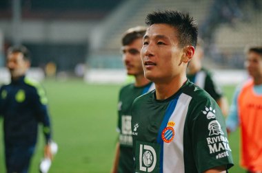 Zaporizha, Ukrayna - 29 Ağustos 2019: Slavutich Arena 'da oynanan UEFA Avrupa Ligi karşılaşmasından sonra Wu Lei' nin Portresi