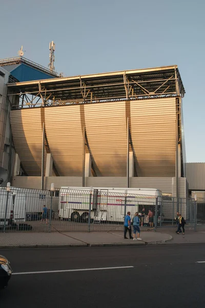 Zaporizhia Ukrajina Srpna 2019 Celkový Pohled Fasádu Stadionu Slavutych Arena — Stock fotografie