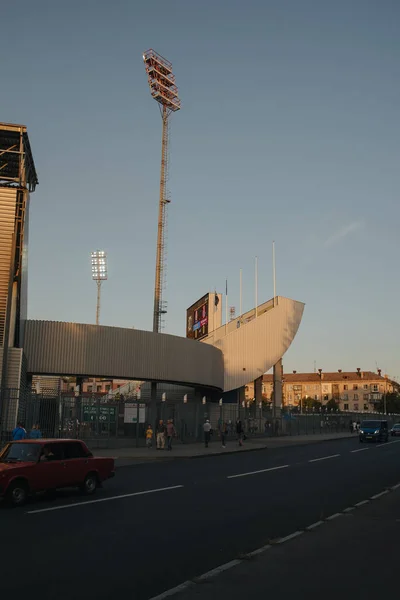 Zaporizhia Ukrajina Srpna 2019 Celkový Pohled Fasádu Stadionu Slavutych Arena — Stock fotografie