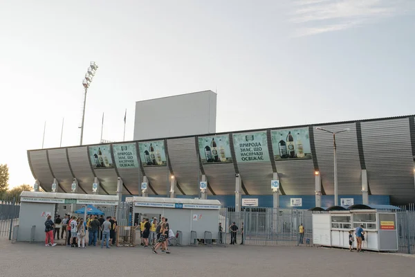 Zaporizhia Ukrajina Srpna 2019 Celkový Pohled Fasádu Stadionu Slavutych Arena — Stock fotografie