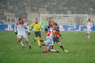 Kyiv, Ukrayna - 12 Aralık 2018: Shakhtar Şampiyonlar Ligi maçında Shakhtar Donetsk - Olympique Lyon