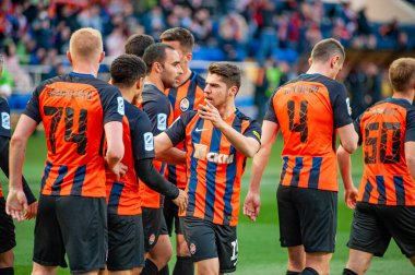 Kharkiv, Ukrayna - 7 Nisan 2019: FC Shakhtar Donetsk, Shakhtar Donetsk ve Dinamo Kyiv arasındaki Ukrayna Kupası zaferini kutladı